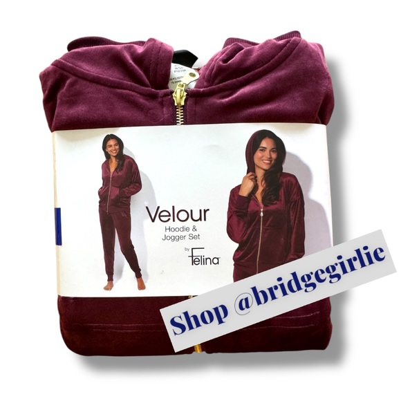 Felina Women's Velour Hoodie & Jogger Set - Burgundy - Picture 1 of 6